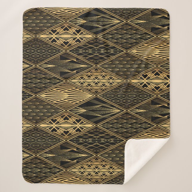 Couverture Sherpa Art Déco Black Gold Elegance (Devant)