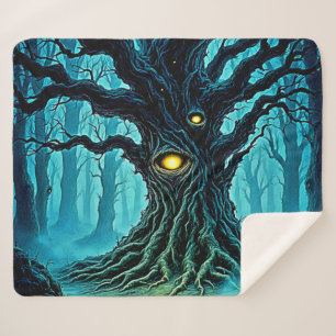 Couverture Sherpa Art mystique de l'arbre oculaire de la forêt