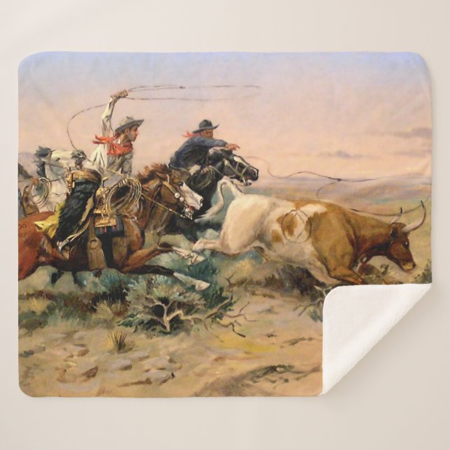 Couverture Sherpa Art occidental "Herd Quitter" par Charles M Russel (Devant (Horizontal))