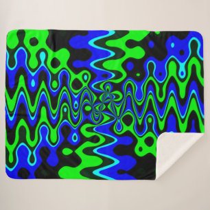 Couverture Sherpa Art psychédélique bleu et vert Sherpa Blanche en p