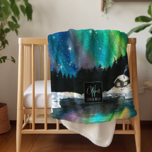 Couverture Sherpa Aurora Lumière du Nord Cabine d'hiver Monogramme