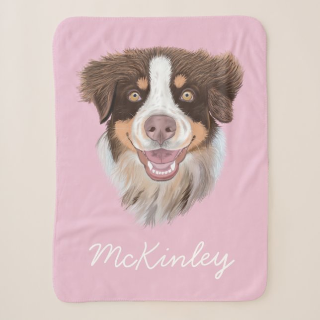 Couverture Sherpa Aussie rouge adorable| Rose| Personnalisé (Devant)