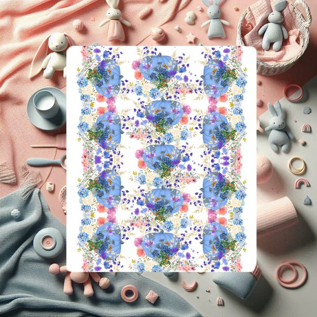 Couverture Sherpa Automne Automne Citrouille Pastel Bleu Botanique F (Autumn Fall Pumpkins Pastel Blue Botanical Floral Sherpa Blanket)