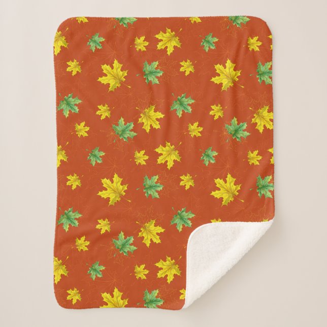 Couverture Sherpa Automne Jaune et Feuilles verts (Devant)