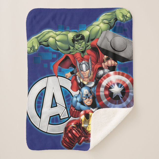 Couverture Sherpa Avengers | Groupe et logo haute technologie empilé (Devant)
