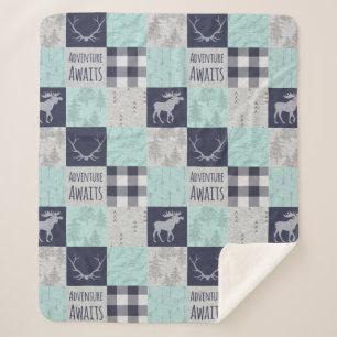 Couverture Sherpa Aventure Await Minky/Sherpa Throw - Mint, Navy