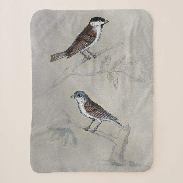 Couverture Sherpa Aviaire argenté | Une paire d'oiseaux (Devant)