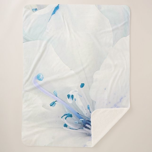 Couverture Sherpa ** Azalea Art Peinture Fleurs Turquoise blanc (Devant)