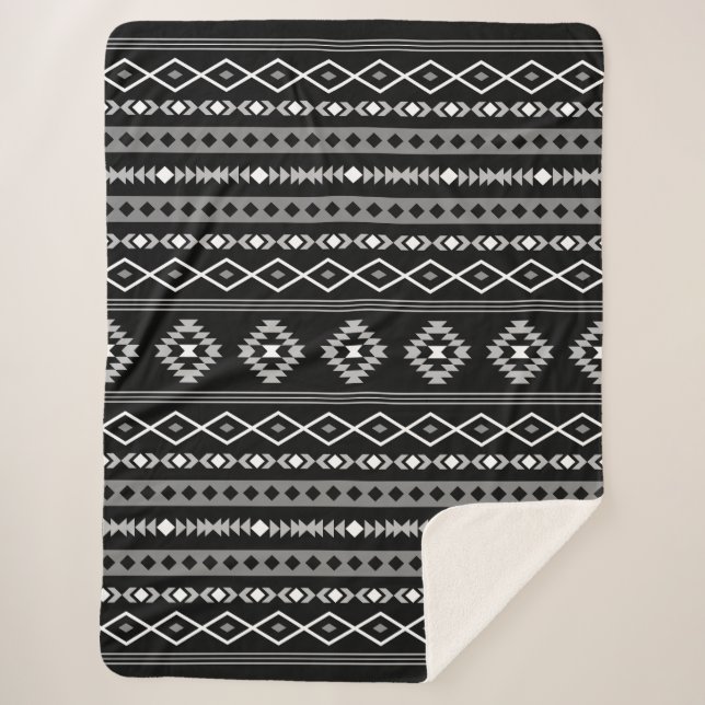 Couverture Sherpa Aztec blanc gris noir Motifs mélangés Motif (Devant)
