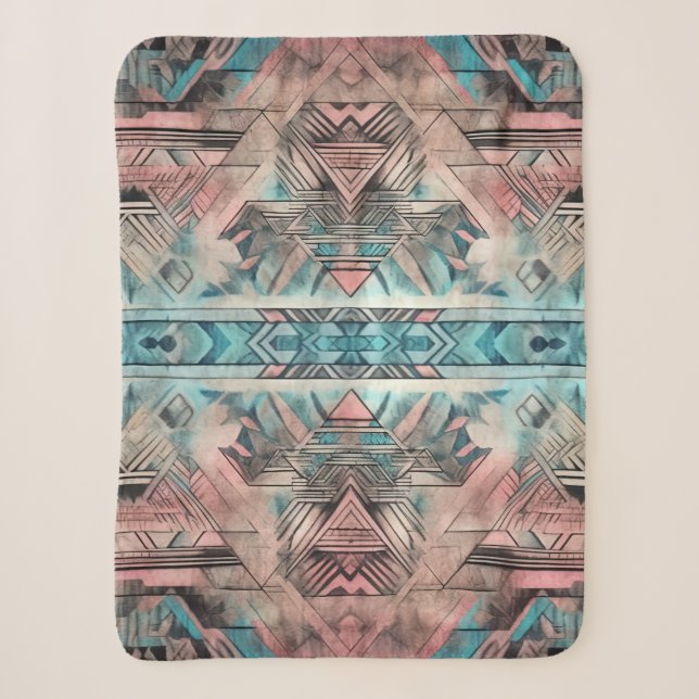 Couverture Sherpa Aztec Sud-Ouest Pastel Rose Et Bleu (Devant)