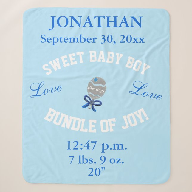 Couverture Sherpa Baby Boy Blue Baby Rattle Télécharger la photo (Devant)