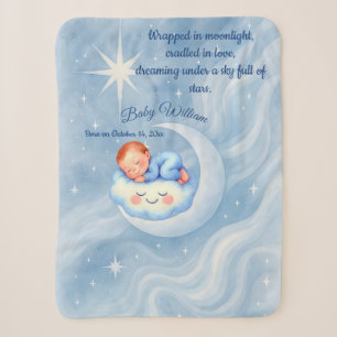 Couverture Sherpa Baby Boy Douche Invitation Lune Étoiles Aquarelle
