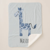 Baby Boy's Cute Blue Safari Giraffe and Name