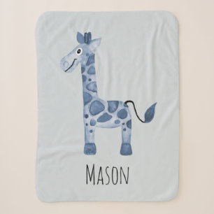 Couverture Sherpa Baby Boy's Cute Blue Safari Giraffe and Name