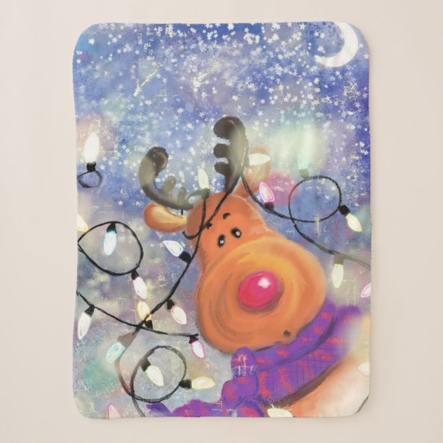 Couverture Sherpa Baby de Noël Sherpa Blanket Cadeau Happy Reindeer (Devant)