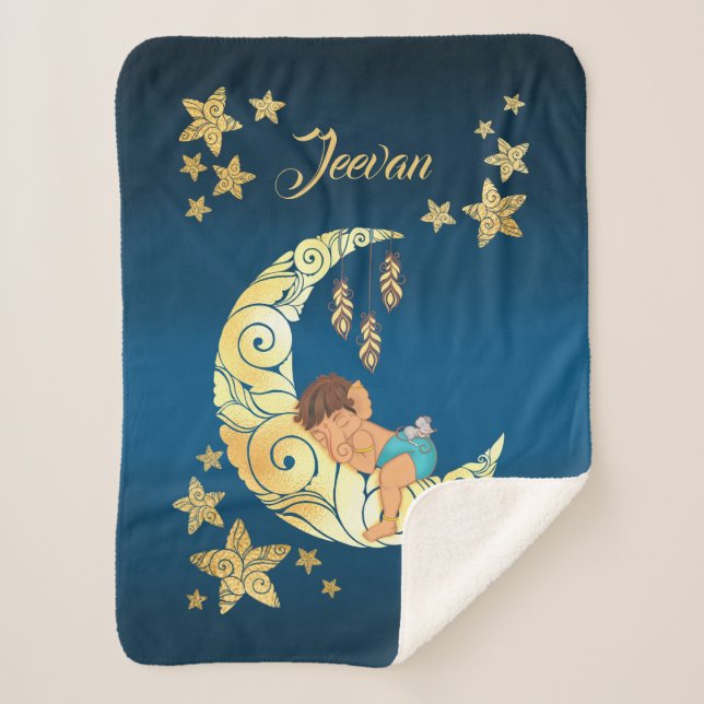 Couverture Sherpa Baby Ganesha with moon and stars (Devant)