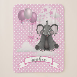 Couverture Sherpa Baby Girl Elephant Pois roses   Nom des ballons