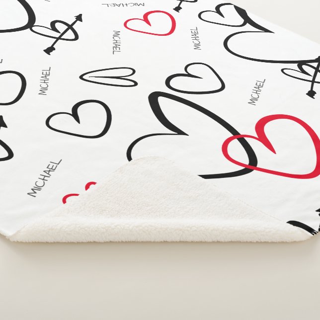 Couverture Sherpa Baby Love Nom personnalisé Coeurs Motif Baby (3/4)