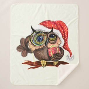 Couverture Sherpa Baby Owl In Christmas Casquette et cadeau Sherpa B