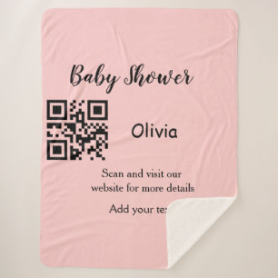 Couverture Sherpa Baby shower rose simple q r code ajouter le texte 