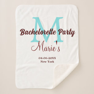 Couverture Sherpa bachelorette parti monogramme ajouter nom date pla