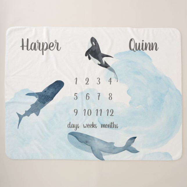 Couverture Sherpa Baleines Ocean Twins Jalon Sherpa Blanket (Devant (Horizontal))