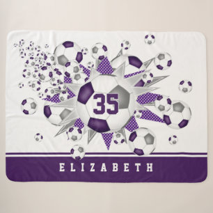Couverture Sherpa ballons de football gris violet étoiles filles sal