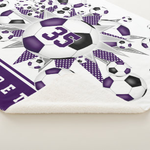 Couverture Sherpa ballons de football noir violet étoiles filles sal