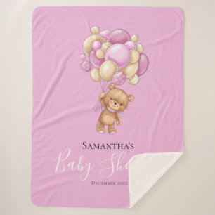 Couverture Sherpa Ballons Ours Teddy PINK Sherpa Blanket