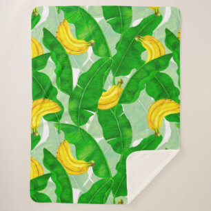 Couverture Sherpa Bananes et aquarelle feuille