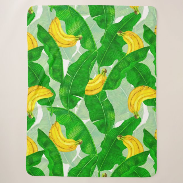 Couverture Sherpa Bananes et aquarelle feuille (Devant)