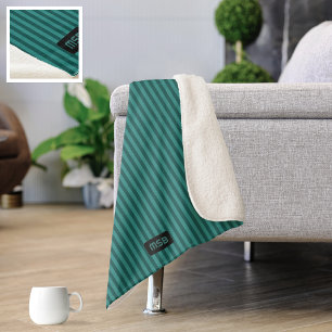 Couverture Sherpa Bande Turquoise verticale - Initiales propres - te