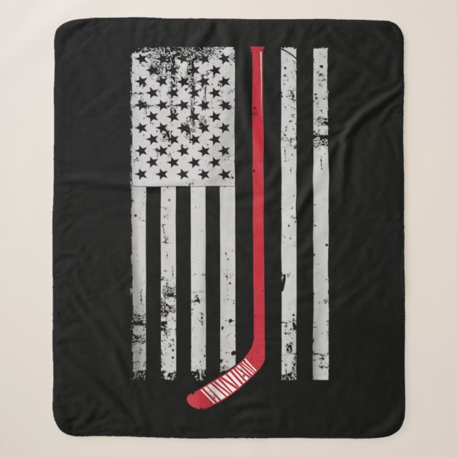 Couverture Sherpa Bâton de hockey rouge drapeau américain Hockey USA (Devant)