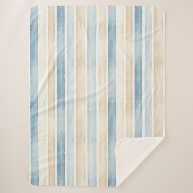 Couverture Sherpa Beach Blue Cream Stripes (Devant)