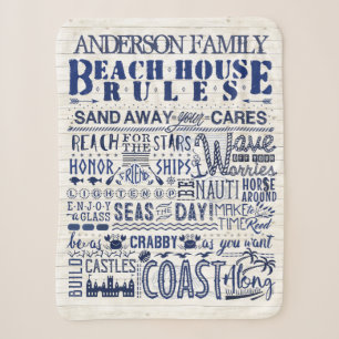 Couverture Sherpa Beach House Rules Coastal Blue Famille personnalis