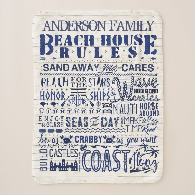 Couverture Sherpa Beach House Rules Coastal Blue Famille personnalis (Devant)