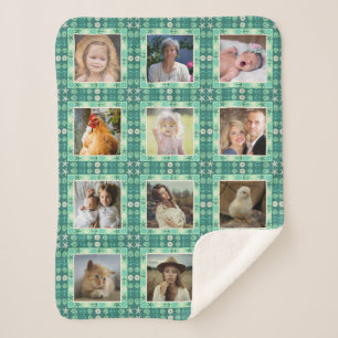 Couverture Sherpa Beach Seashell Faux Quilé Turquoise Photo Collage