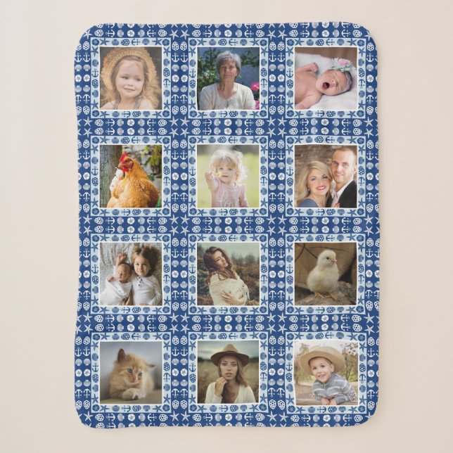 Couverture Sherpa Beach Seashell Faux Quiloté Photo Nautique Collage (Devant)