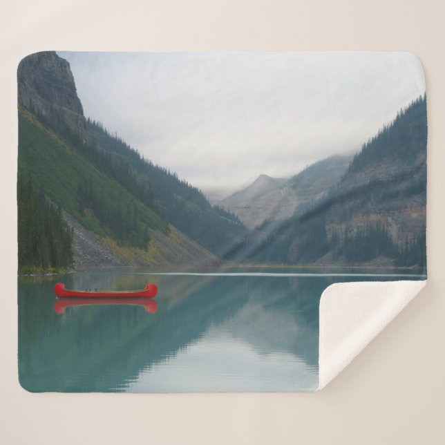 Couverture Sherpa Beau Lac paisible Canot en canot rouge (Devant (Horizontal))