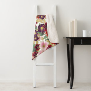 Couverture Sherpa Beau Motif avec élément floral vert rose