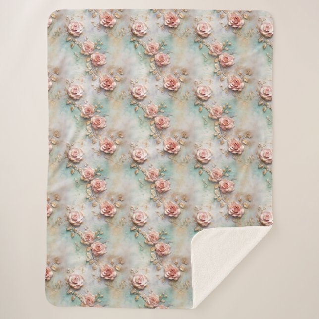 Couverture Sherpa Beau Romantique Rose rose rose Roses romantiques (Devant)