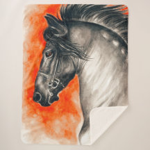 Beauté friésienne Cheval Noir Aquarelle Art