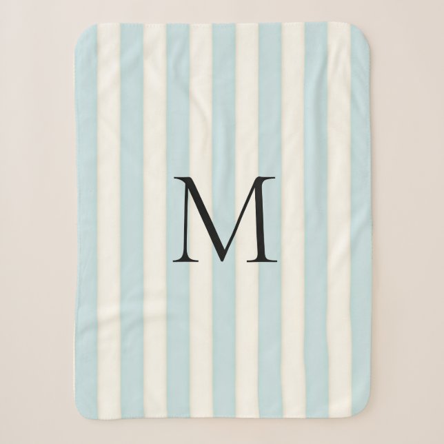Couverture Sherpa Bébé Bleu & Antique Blancs Monogramme (Devant)