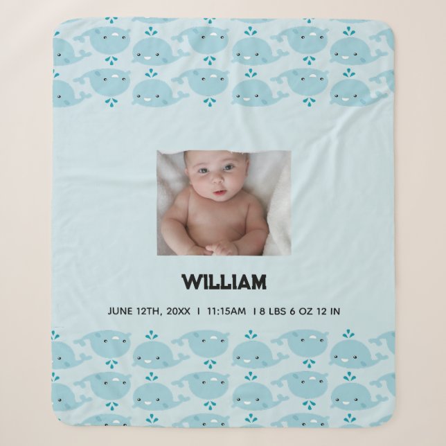 Couverture Sherpa Bébé bleu Nom du garçon Date de naissance Statisti (Devant)