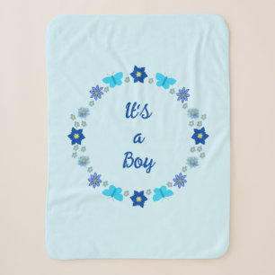 Couverture Sherpa Bébé bleu Papillons et fleurs personnalisés