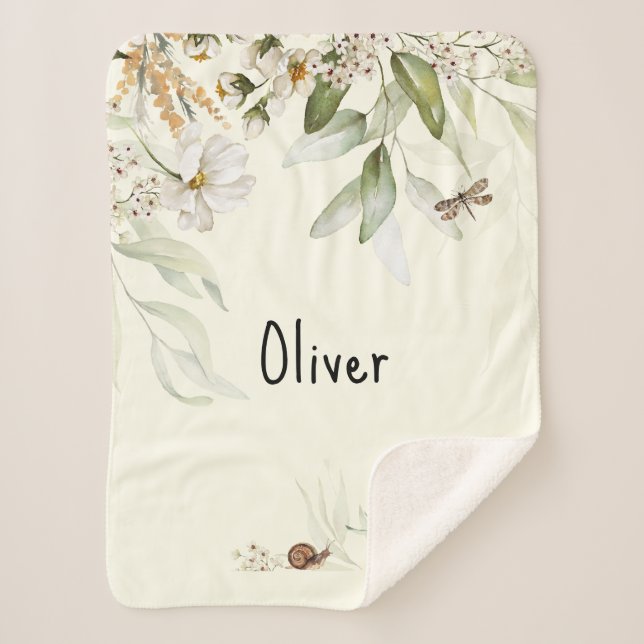 Couverture Sherpa Bébé Garçon aquarelle Floral, Petite poussette (Devant)