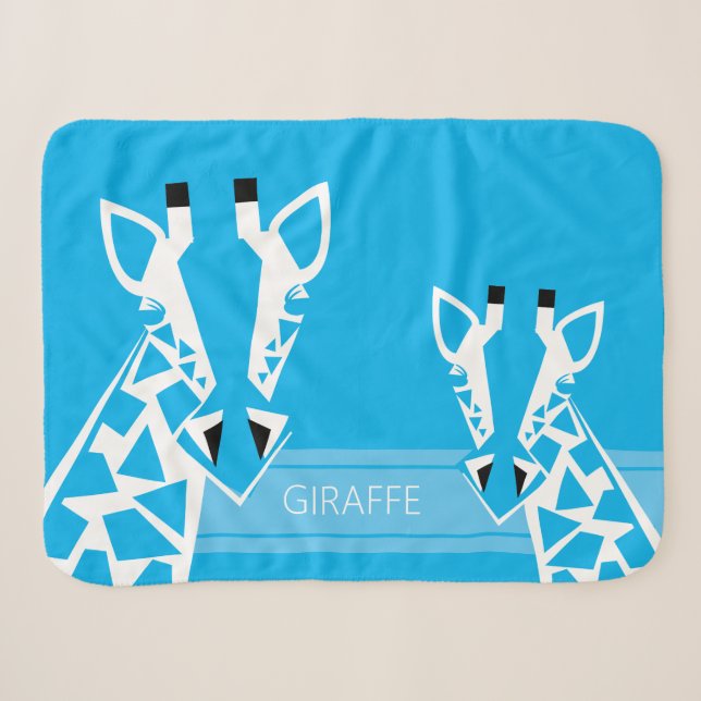 Couverture Sherpa Bébé garçon's Bame Giraffe Blue Blanket (Devant (Horizontal))