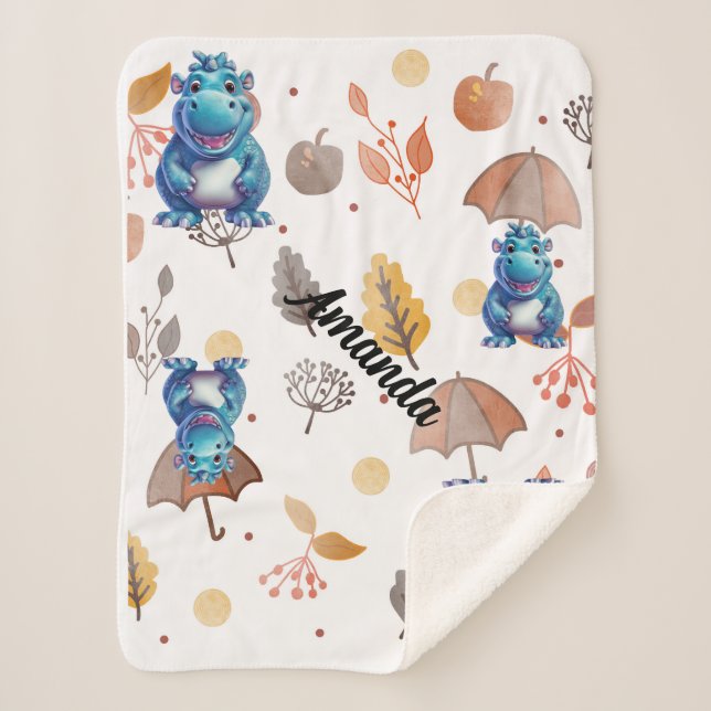 Couverture Sherpa bébé hippo souriant (Devant)