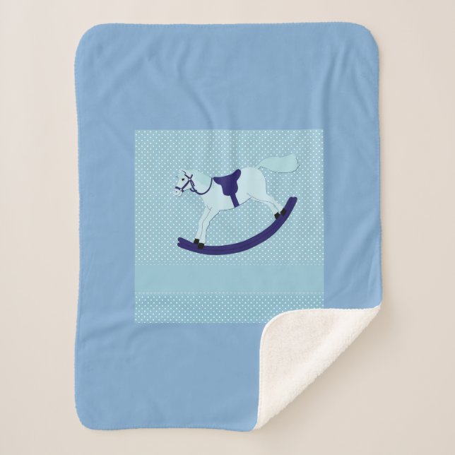 Couverture Sherpa Bébé mignon Garçon bleu Rocking Horse (Devant)