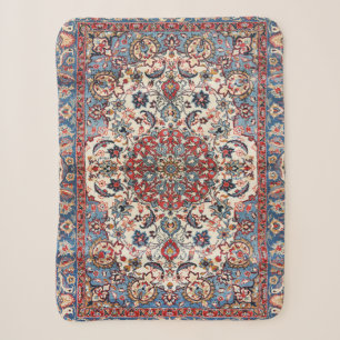 Couverture Sherpa Bébé perse fin Bleu Tan rouge 